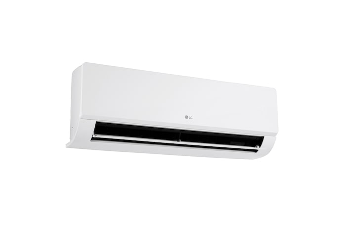 LG Libero Monosplit Smart Dualcool légkondicionáló elölnézete jobb alsó szögből nyitott alsó lapáttal