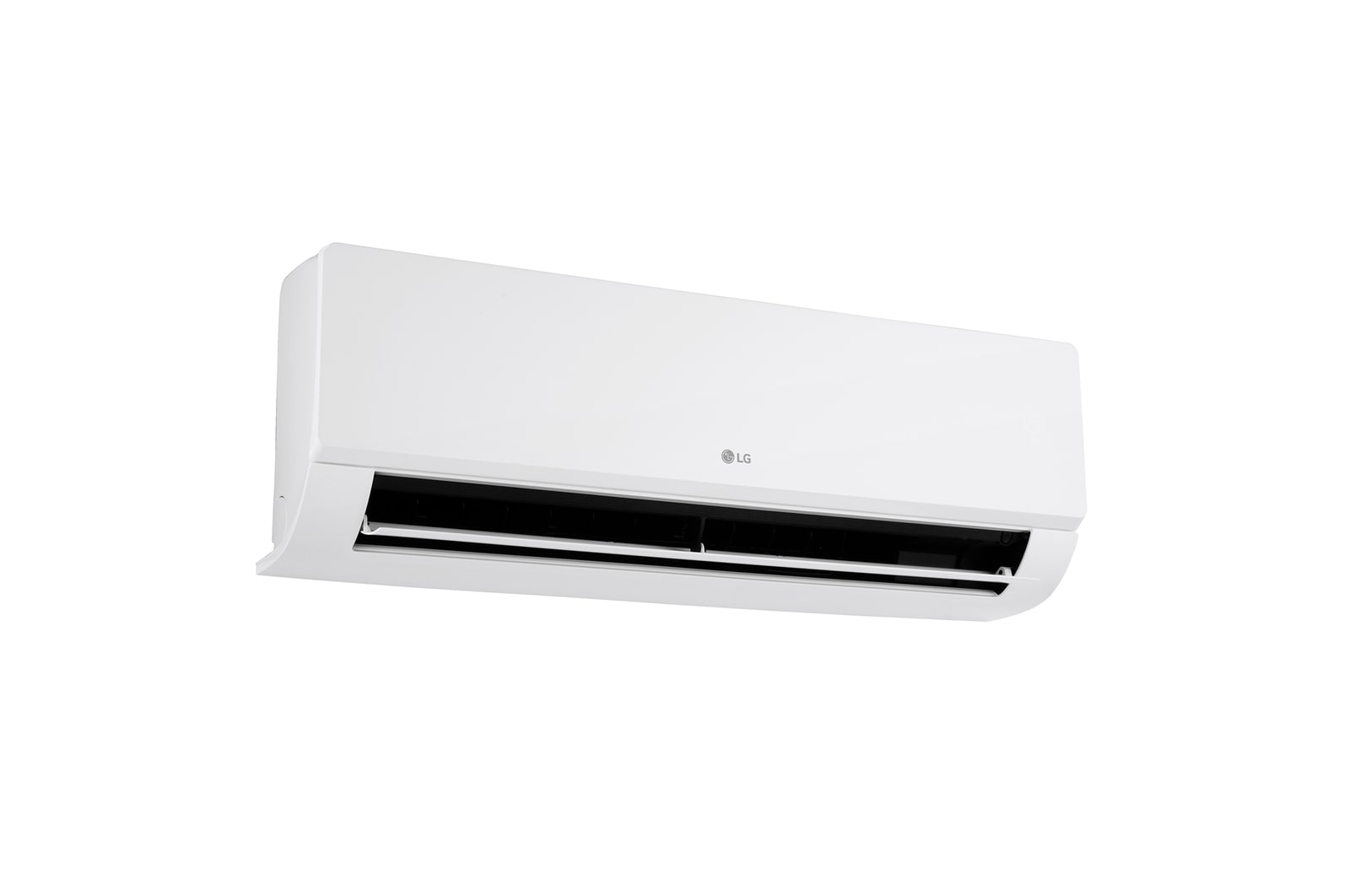 LG Libero Monosplit Smart Dualcool légkondicionáló elölnézete jobb alsó szögből nyitott alsó lapáttal
