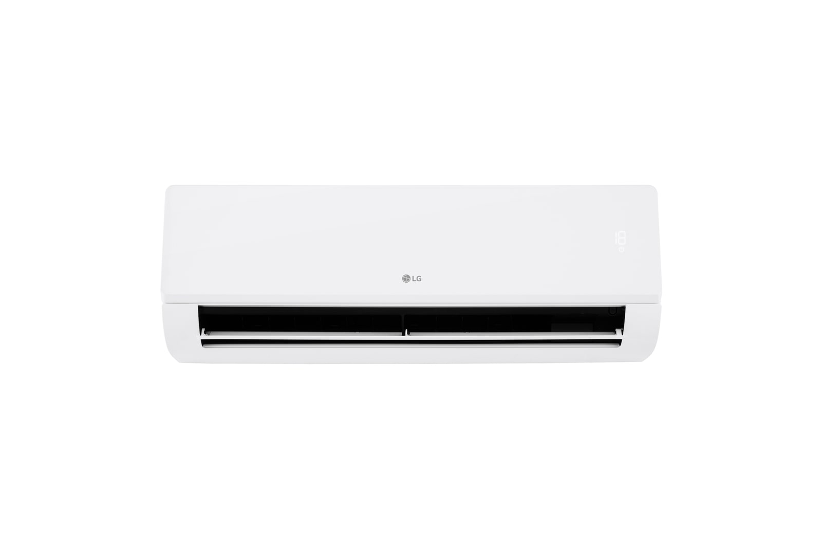 LG Libero Monosplit Smart Dualcool légkondicionáló elölnézete alsó szögből nyitott alsó lapáttal