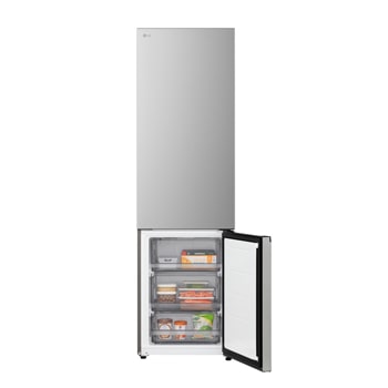 GBBS524CPY elölnézet nyitott fagyasztóajtóval, termékekkel