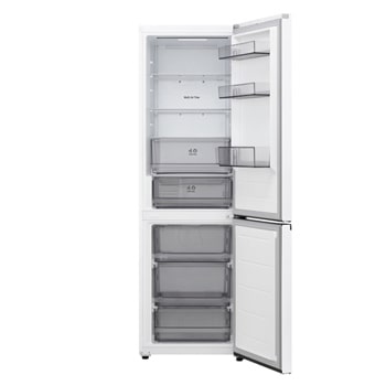 GBBSJ10ESW hűtőgép elölnézet, nyitott hűtő- és fagyasztóajtóval