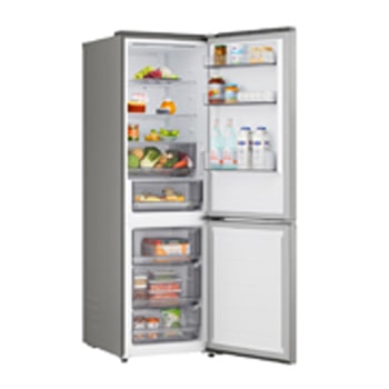 GBBSJ1CCPY hűtő, minden ajtó nyitva, élelmiszerekkel -15 fokkal elforgatva