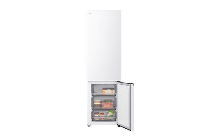 GBBSJ2CCSW hűtő fagyasztóajtó nyitva, élelmiszerekkel