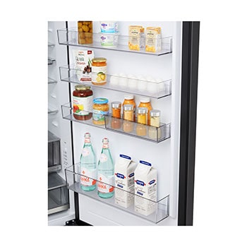 GBBW726CEV nyitott hűtőajtó polcok, Mini ajtórekesszel, élelmiszerekkel