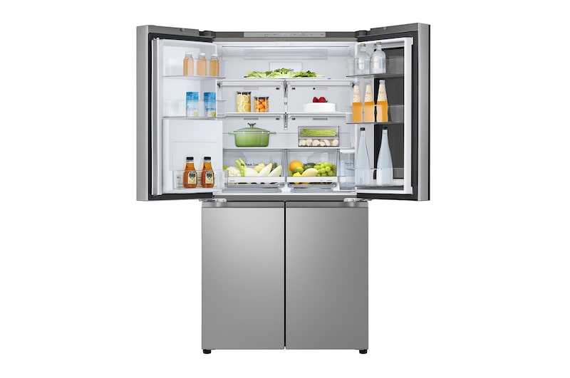 Elölnézet, csak a felső ajtó nyitva, élelmiszerekkel