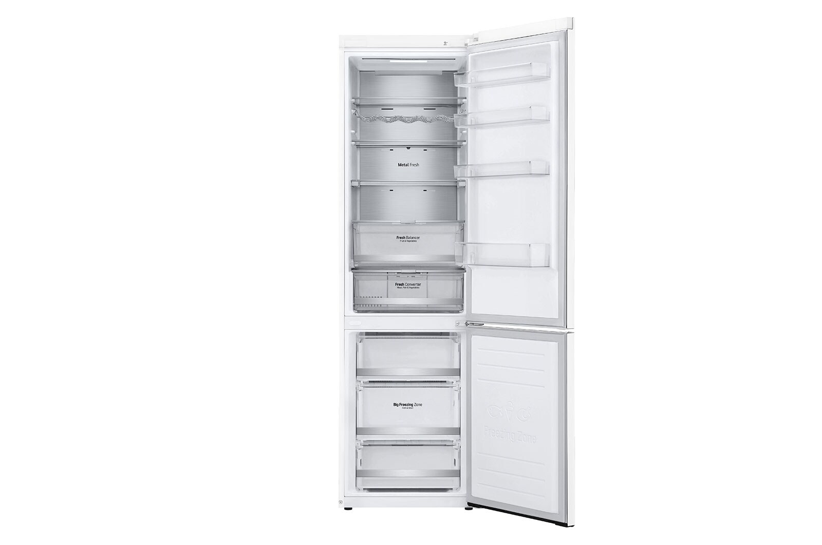 LG Alulfagyasztós hűtőszekrény, DoorCooling<sup>+</sup>™ és ThinQ™ technológia, 384L kapacitás, GBB72SWUCN1