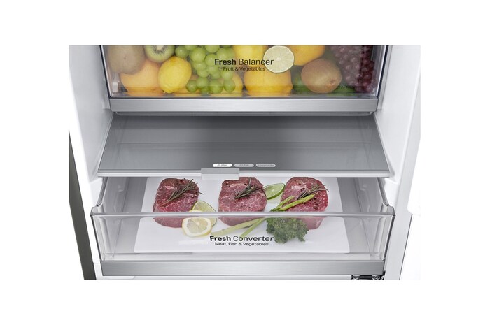 LG Alulfagyasztós hűtőszekrény, DoorCooling⁺™ és ThinQ™ technológia, 340L kapacitás, GBF71PZDMN