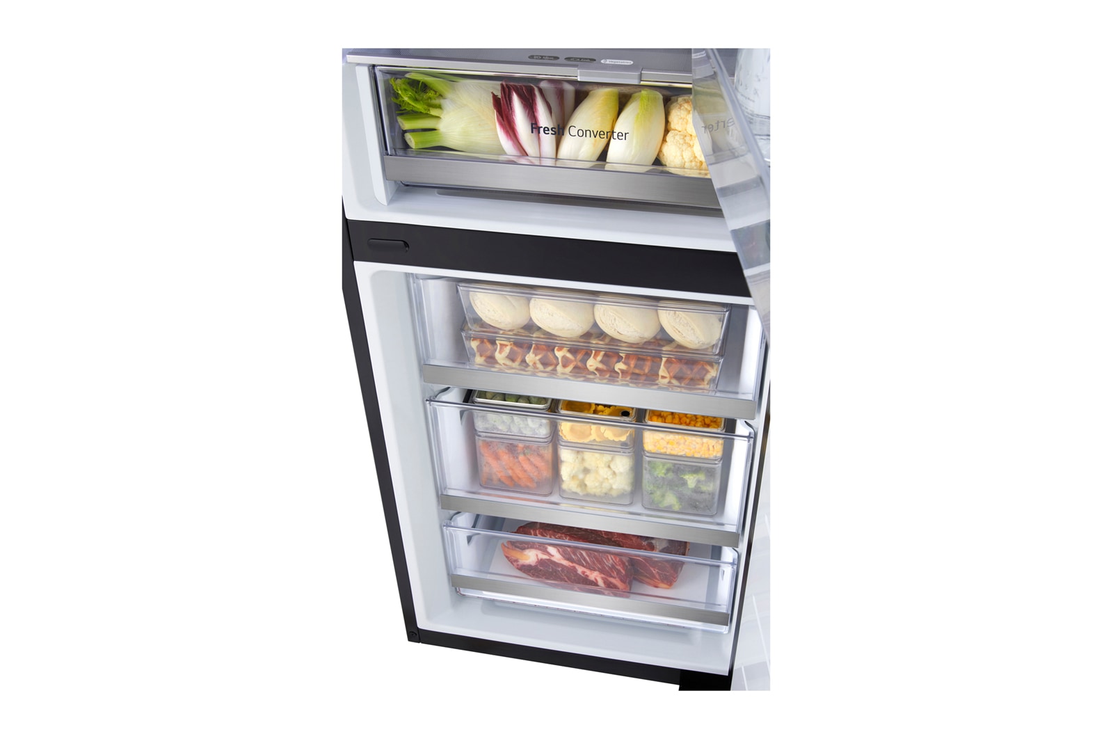LG InstaView™ alulfagyasztós hűtőszekrény, DoorCooling<sup>+</sup>™ és ThinQ™ technológia, 349 L kapacitás, GBG5160CEV