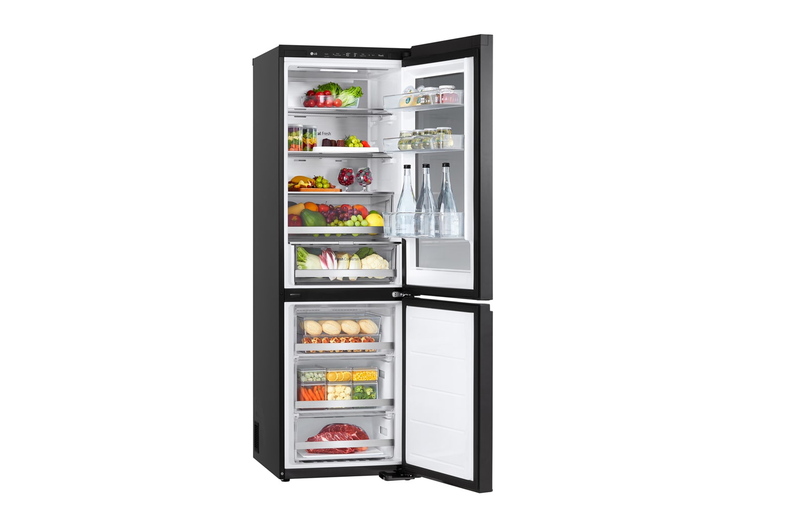 LG InstaView™ alulfagyasztós hűtőszekrény, DoorCooling<sup>+</sup>™ és ThinQ™ technológia, 349 L kapacitás, GBG5160CEV