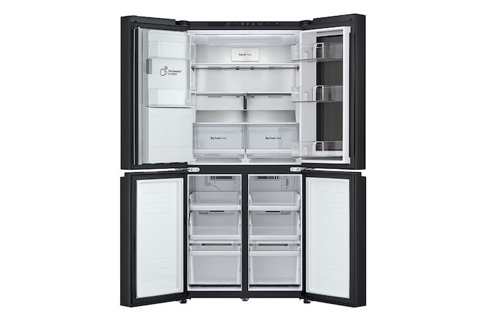 LG InstaView ™ Négyajtós hűtőszekrény, DoorCooling⁺™ és ThinQ™ technológia, 508L kapacitás, GMG860EPBE