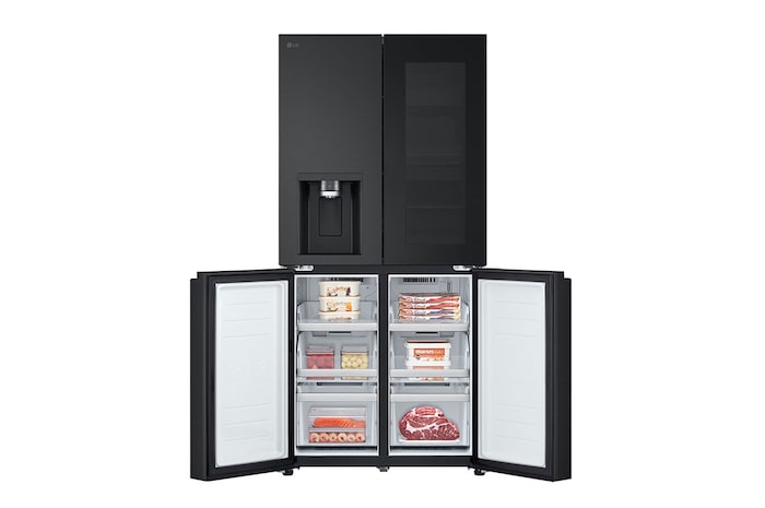 LG InstaView ™ Négyajtós hűtőszekrény, DoorCooling⁺™ és ThinQ™ technológia, 508L kapacitás, GMG860EPBE