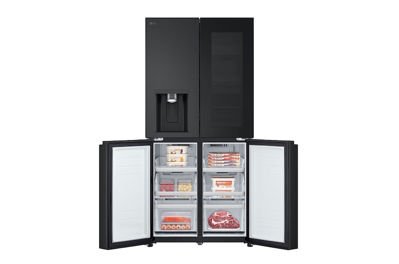 LG InstaView ™ Négyajtós hűtőszekrény, DoorCooling⁺™ és ThinQ™ technológia, 508L kapacitás, GMG860EPBE
