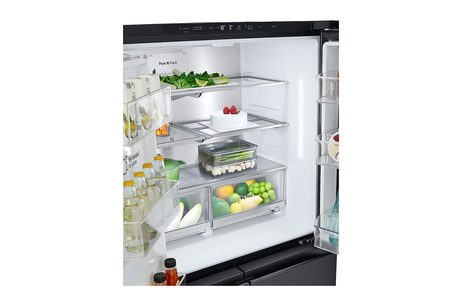 LG InstaView™ Négyajtós hűtőszekrény DoorCooling⁺™, Craft Ice™ és ThinQ™ technológia, 638L kapacitás, GMG960EVEE
