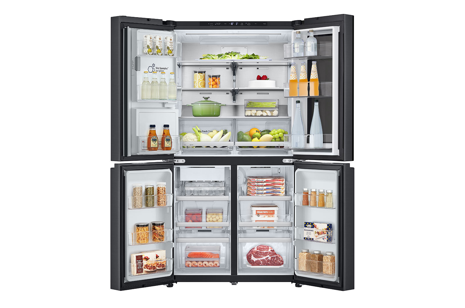 LG InstaView™ Négyajtós hűtőszekrény DoorCooling⁺™, Craft Ice™ és ThinQ™ technológia, 638L kapacitás, GMG960EVEE