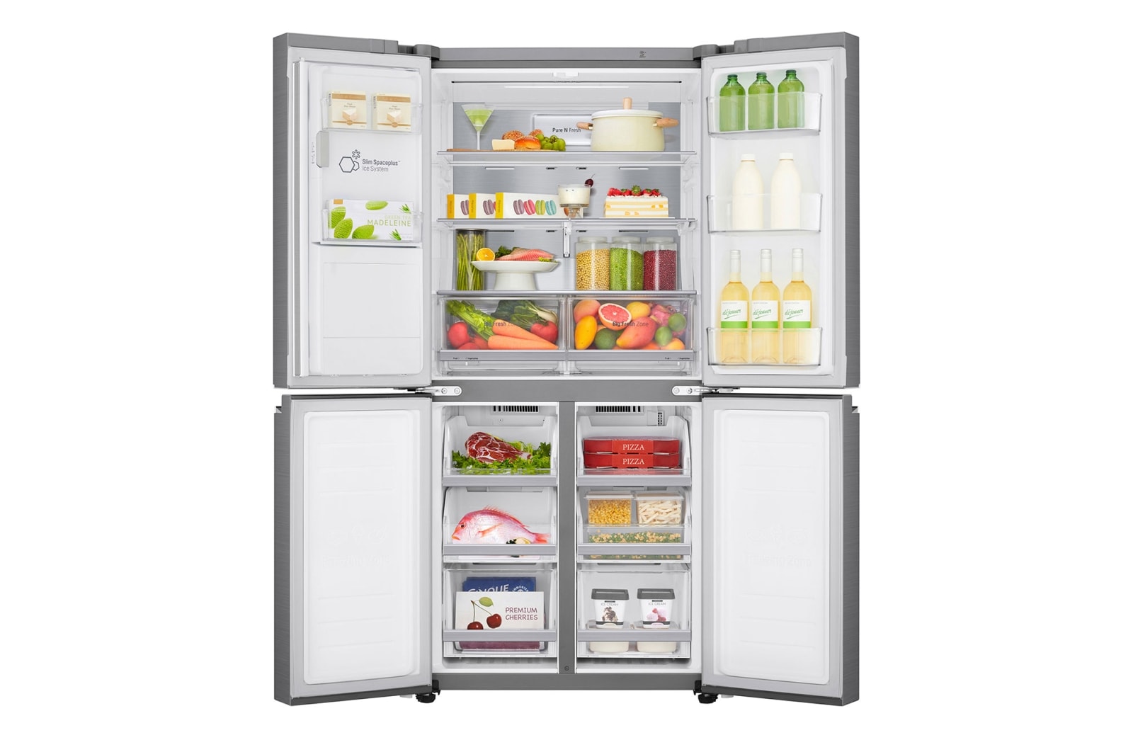 LG Keskeny négyajtós hűtőszekrény, DoorCooling⁺™ és ThinQ™ technológia, 506L kapacitás, GML844PZ6F