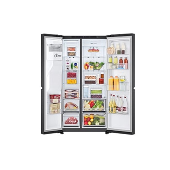 Elölnézet, csak a felső ajtó nyitva, élelmiszerekkel