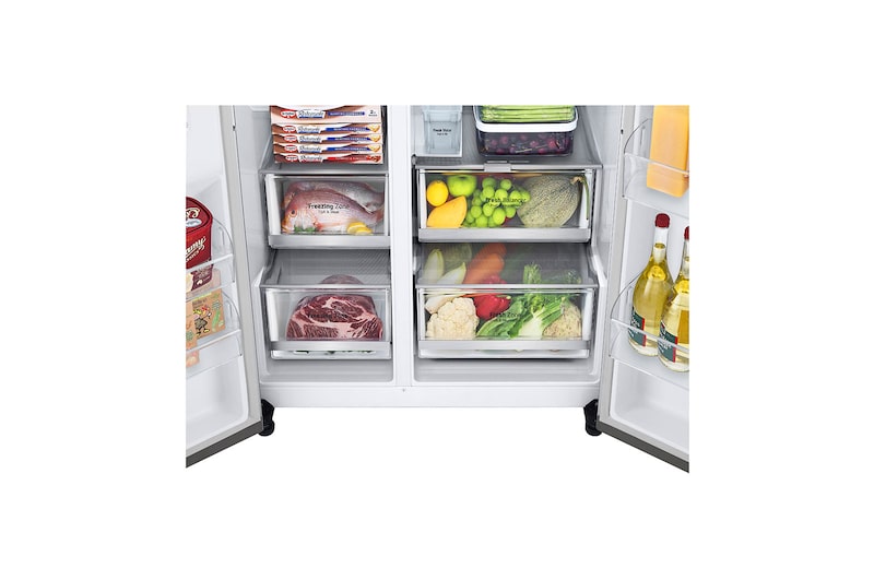 LG Side-by-Side hűtőszekrény, DoorCooling<sup>+</sup>™ és ThinQ™ technológia, 635L kapacitás, GSLV71PZLE