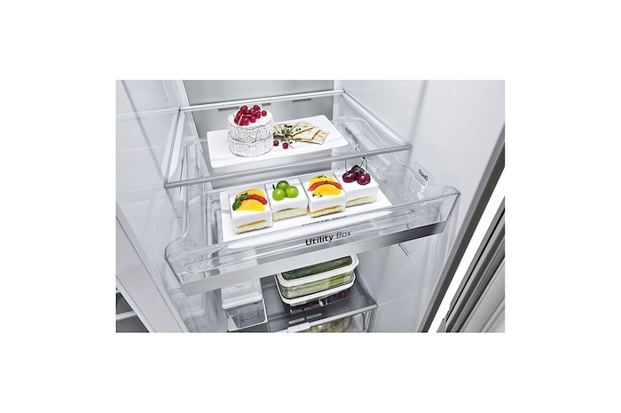 LG InstaView Door-in-Door™ Side-by-Side hűtőszekrény DoorCooling<sup>+</sup>™ és ThinQ™ technológia, 635L kapacitás, GSXV91MBAE