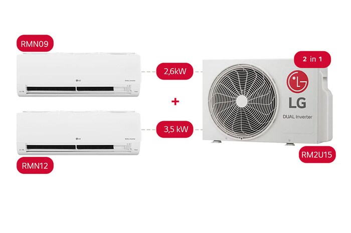 Elölnézet a(z) 2 in 1 DUALCOOL Multi, Helytakarékos, 2,6 + 3,5 kW Split légkondicionáló RM2S21