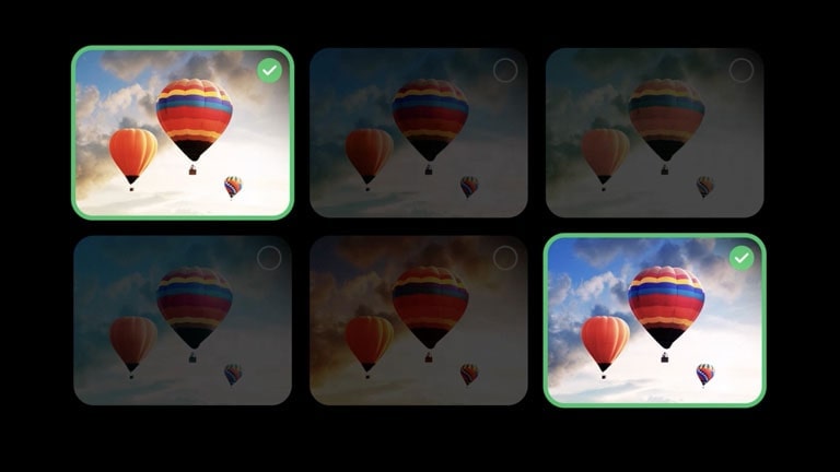 A galériában 6 hőlégballont ábrázoló kép látható az égen. Két kép ki van választva. Ezután megjelenik egy galéria, amelyben 6 ember látható, akik buborékot fújnak. További 2 kép ki van választva. Egy fekete képernyő jelenik meg egy rózsaszín és lila, betöltést ábrázoló ikonnal. Megjelenik egy misztikus táj, és balról jobbra fokozatosan megjelennek a tökéletesítések.