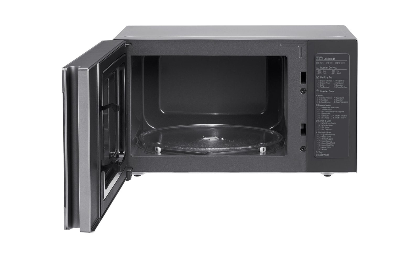 LG 25L grilles mikrohullámú sütő, Smart Inverter technológia, Healthy Fry funkció, Easy Clean belső bevonat, MH6565CPS