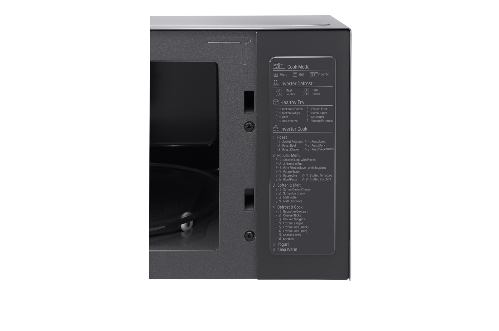 LG 25L grilles mikrohullámú sütő, Smart Inverter technológia, Healthy Fry funkció, Easy Clean belső bevonat, MH6565CPS