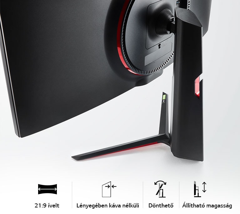 Stílusos kialakítás: 21:9 ívelt, Lényegében káva nélküli, Dönthető, Állítható magasság
