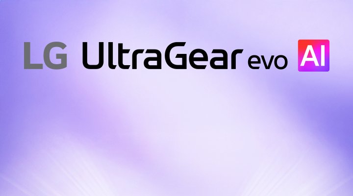 UltraGear™ evo AI logó futurisztikus, neonfényes szobában.