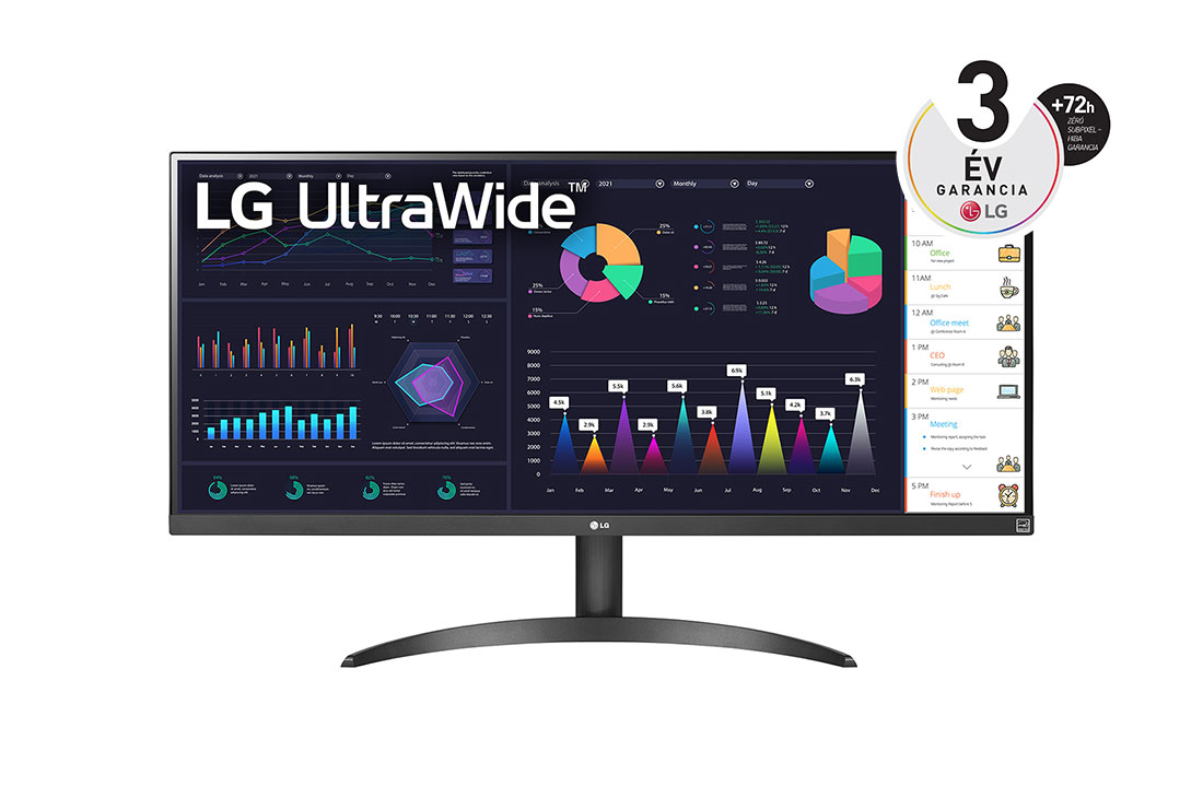 LG 34”-os UltraWide™ IPS 21:9 képarányú monitor 100 Hz-es képfrissítési sebességgel, 34WQ500-B