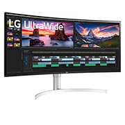 LG 38" méretű 21:9 képarányú ívelt UltraWide™ QHD IPS monitor HDR 10-zel, 38WN95CP-W