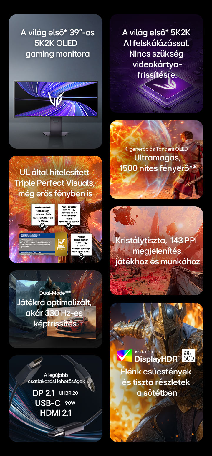 UltraGear 39"-os 5K2K Tandem OLED gaming monitor: AI felskálázás, Perfect Black, 143 PPI, 330 Hz WFHD módban és HDR 500
