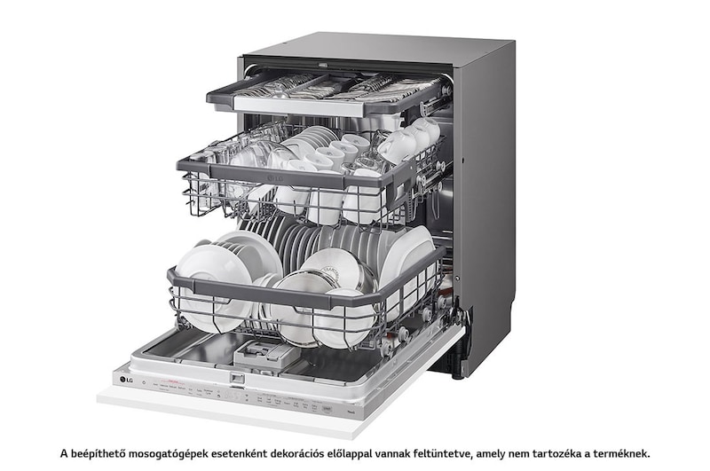 LG QuadWash™ beépíthető gőzös mosogatógép TrueSteam™ technológiával, Automatikus ajtónyitás, 14 teríték, ThinQ™ WiFi funkció, DB365TXS