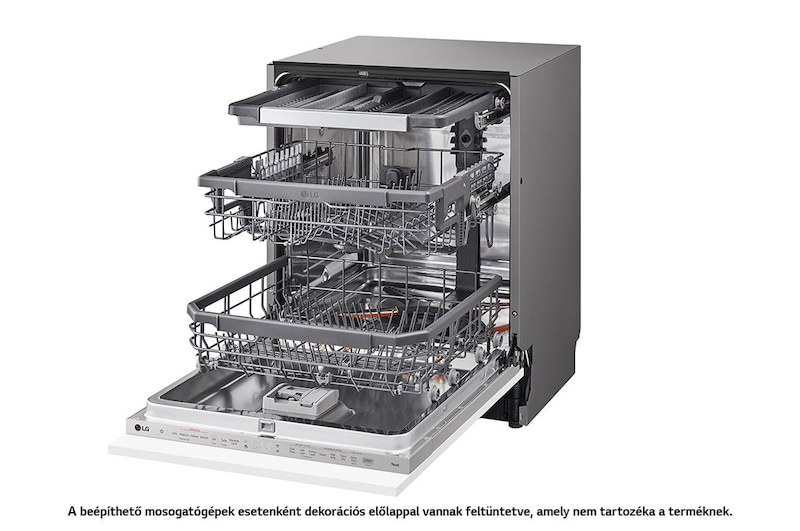 LG QuadWash™ beépíthető gőzös mosogatógép TrueSteam™ technológiával, Automatikus ajtónyitás, 14 teríték, ThinQ™ WiFi funkció, DB365TXS