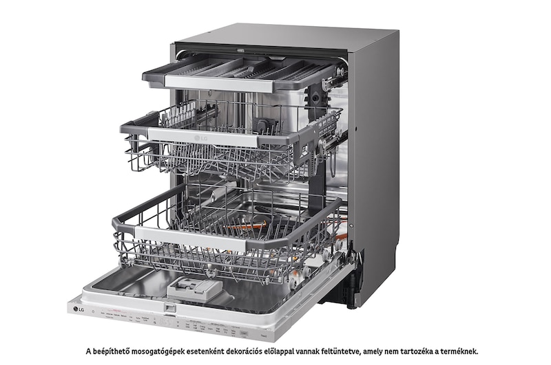 LG QuadWash™ beépíthető gőzös mosogatógép TrueSteam™ technológiával, Automatikus ajtónyitás, 14 teríték, ThinQ™ WiFi funkció, DB475TXS
