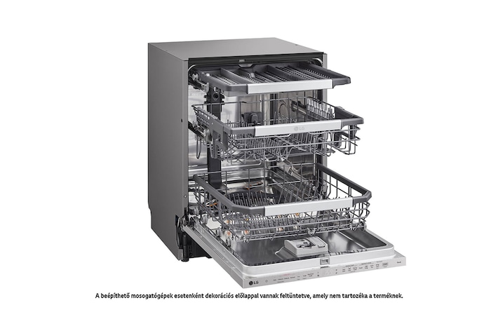 LG QuadWash™ beépíthető gőzös mosogatógép TrueSteam™ technológiával, Automatikus ajtónyitás, 14 teríték, ThinQ™ WiFi funkció, DB476TXS