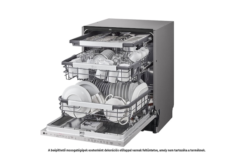 LG QuadWash™ beépíthető gőzös mosogatógép TrueSteam™ technológiával, Automatikus ajtónyitás, 14 teríték, ThinQ™ WiFi funkció, DB476TXS