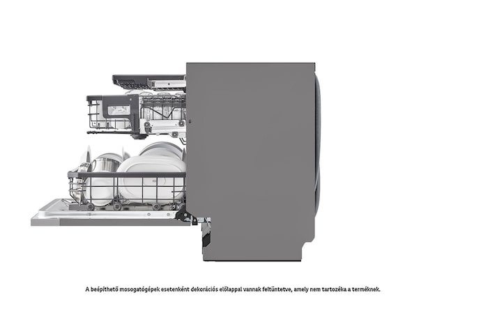 LG QuadWash™ beépíthető gőzös mosogatógép TrueSteam™ technológiával, Automatikus ajtónyitás, 14 teríték, ThinQ™ WiFi funkció, DB476TXS