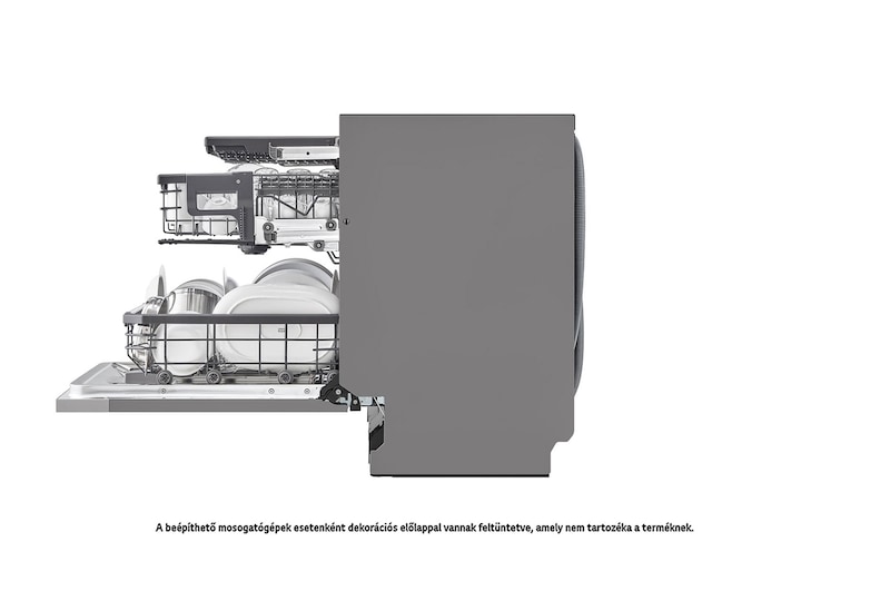 LG QuadWash™ beépíthető gőzös mosogatógép TrueSteam™ technológiával, Automatikus ajtónyitás, 14 teríték, ThinQ™ WiFi funkció, DB476TXS