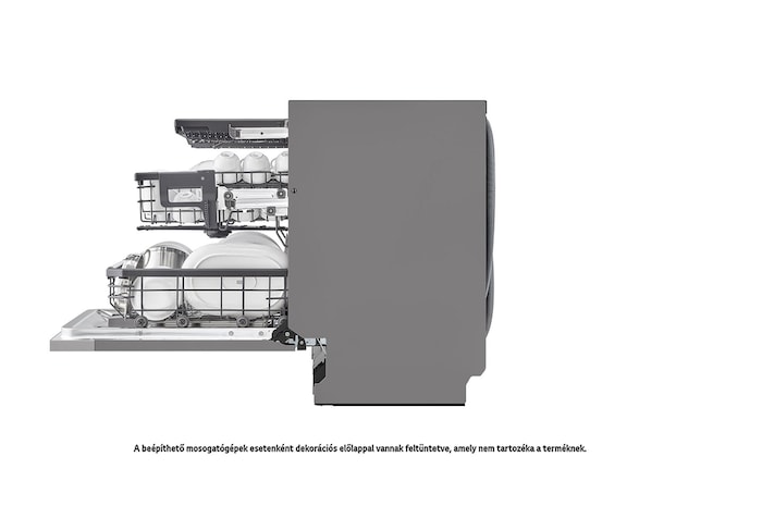 LG QuadWash™ beépíthető gőzös mosogatógép TrueSteam™ technológiával, Automatikus ajtónyitás, 14 teríték, ThinQ™ WiFi funkció, DB476TXS