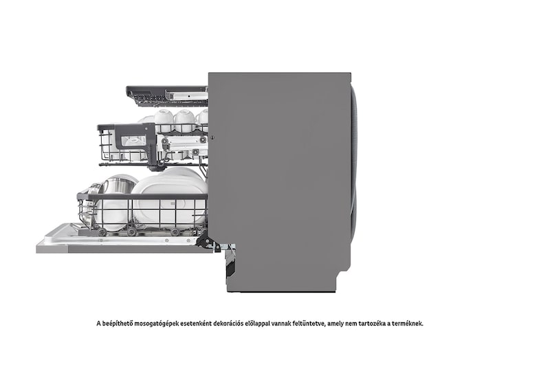 LG QuadWash™ beépíthető gőzös mosogatógép TrueSteam™ technológiával, Automatikus ajtónyitás, 14 teríték, ThinQ™ WiFi funkció, DB476TXS