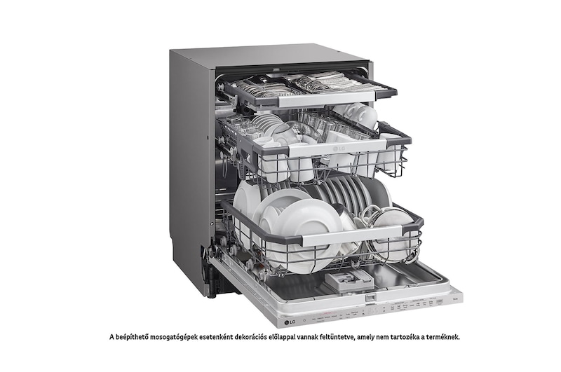 LG QuadWash™ beépíthető gőzös mosogatógép TrueSteam™ technológiával, Automatikus ajtónyitás, 14 teríték, ThinQ™ WiFi funkció, DB476TXS