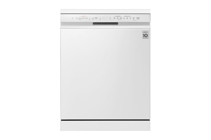 A(z) QuadWash™ gőzös mosogatógép TrueSteam™ technológiával, 14 teríték, ThinQ™ WiFi funkció, DF243FWS elölnézete