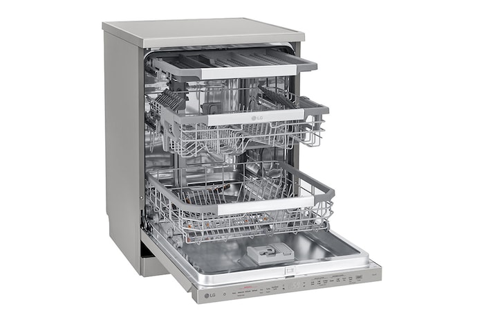 LG QuadWash™ gőzös mosogatógép TrueSteam™ technológiával, Automatikus ajtónyitás, 14 teríték, ThinQ™ WiFi funkció, DF455HPS