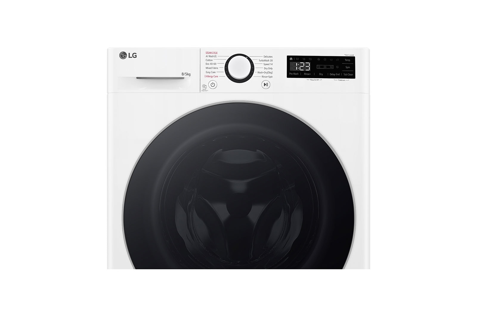LG 8/5 kg, max. 1200 ford./perc, Gőz mosó-szárítógép, TurboWash™360 és AI DD™ technológia, Keskeny kialakítás, F2DR508S1W