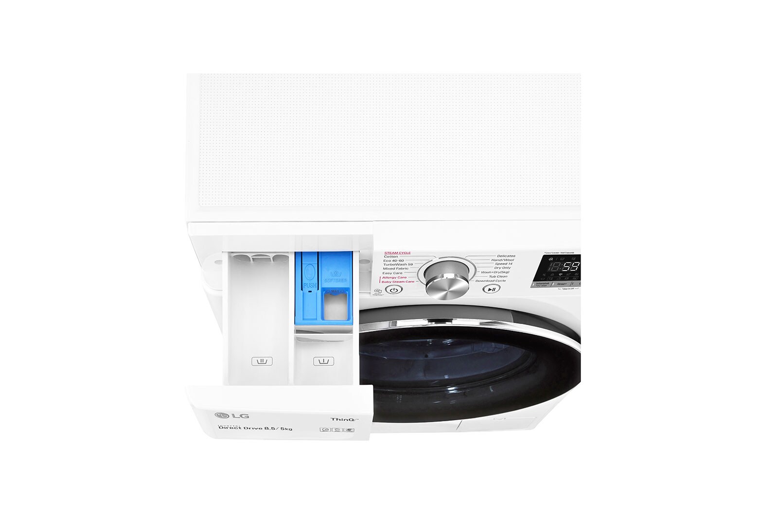 LG 8,5/5 kg, max. 1200 ford./perc, Gőz mosó-szárítógép, TurboWash™, AI DD™ és WiFi funkció, Keskeny kialakítás, F2DV5S8S2E