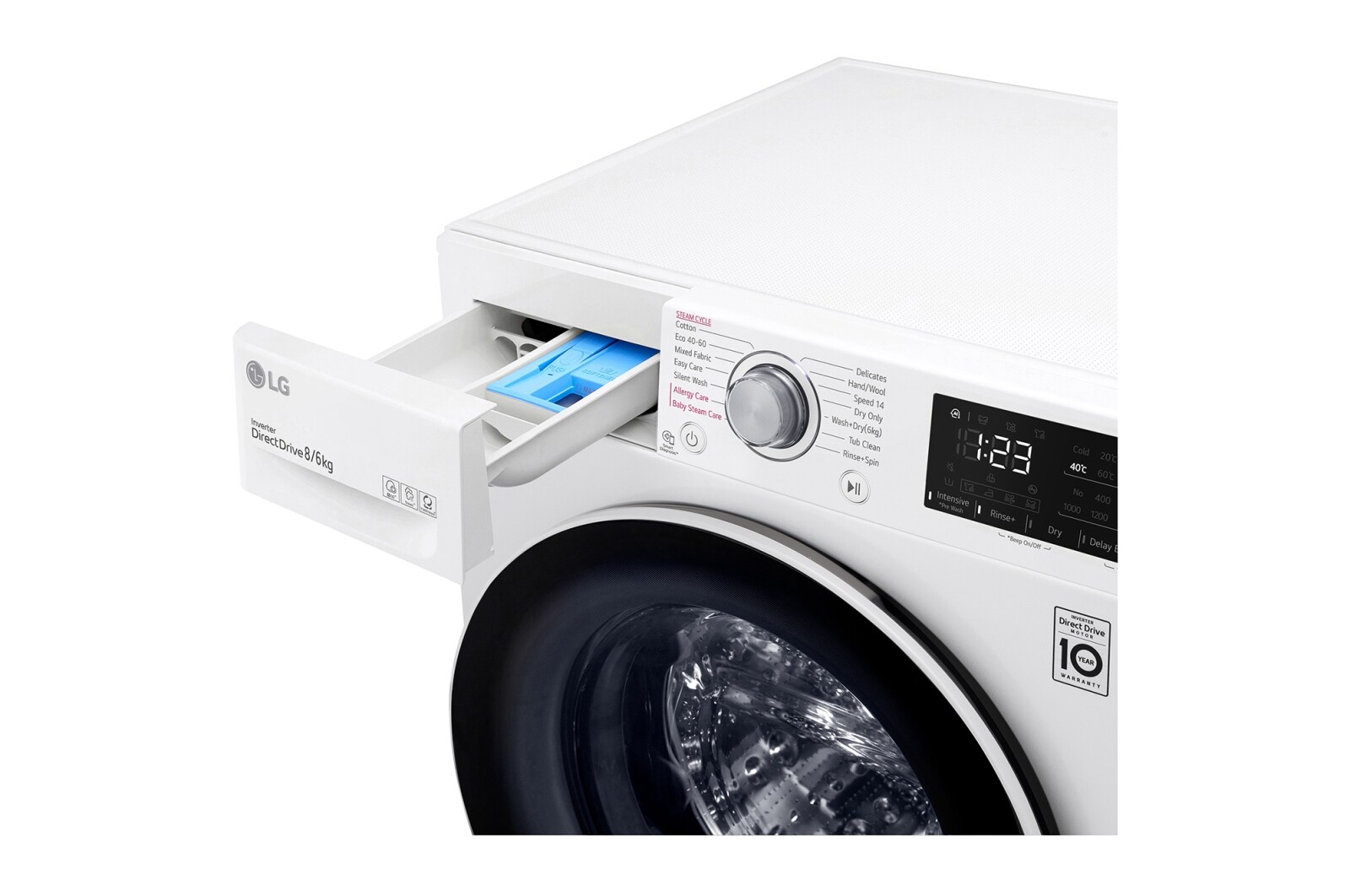 LG 8/6 kg, max. 1400 ford./perc, Gőz mosó-szárítógép, AI DD™ technológia, F4DV328S0U