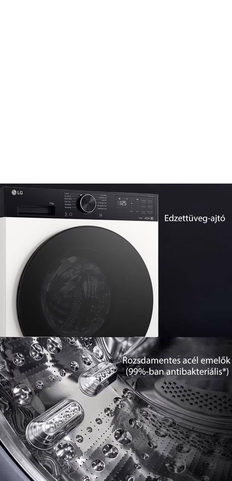  LG gőzmosógép edzettüveg-ajtóval és rozsdamentes acél emelőkkel