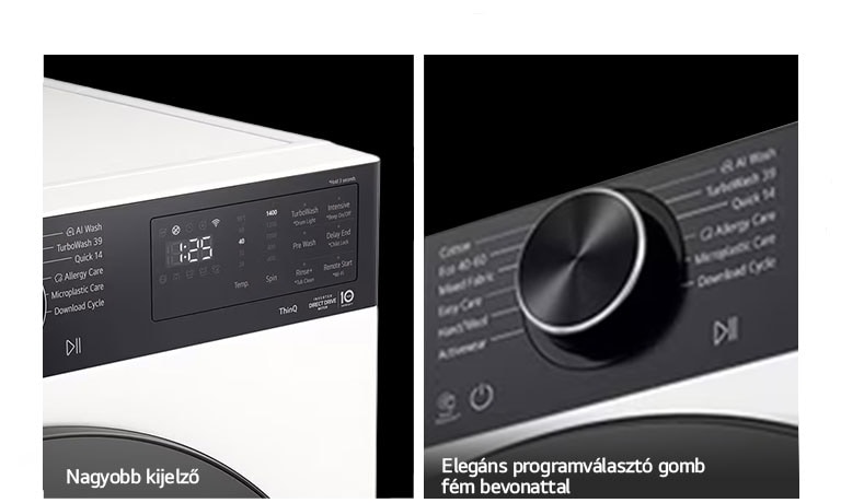 LG gőzmosógép nagyobb kijelzővel és elegáns programválasztó gombbal