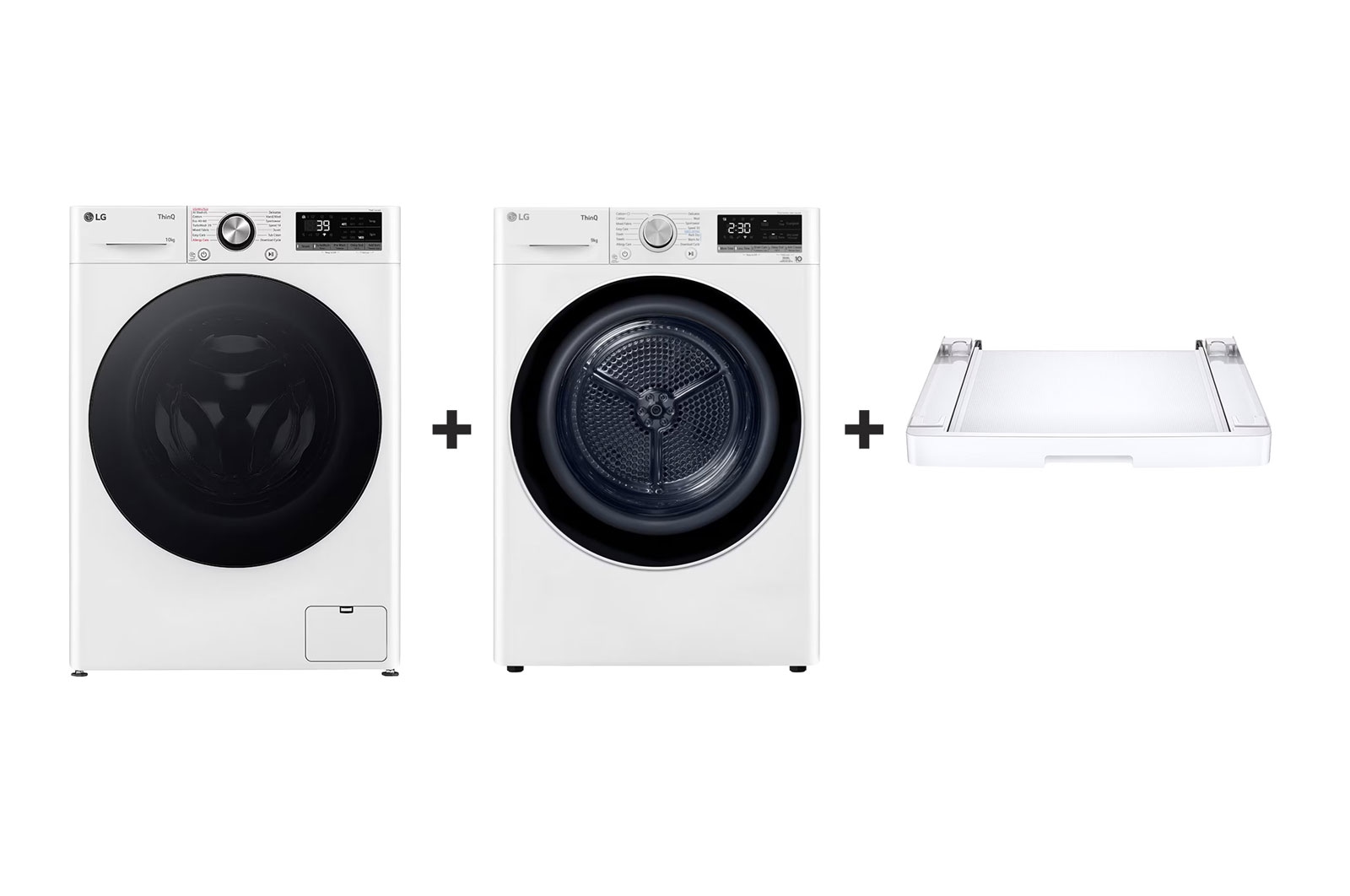 F4WR710S2W gőzmosógép + RH90V9AV4N szárítógép + összeépítő keret elölnézete