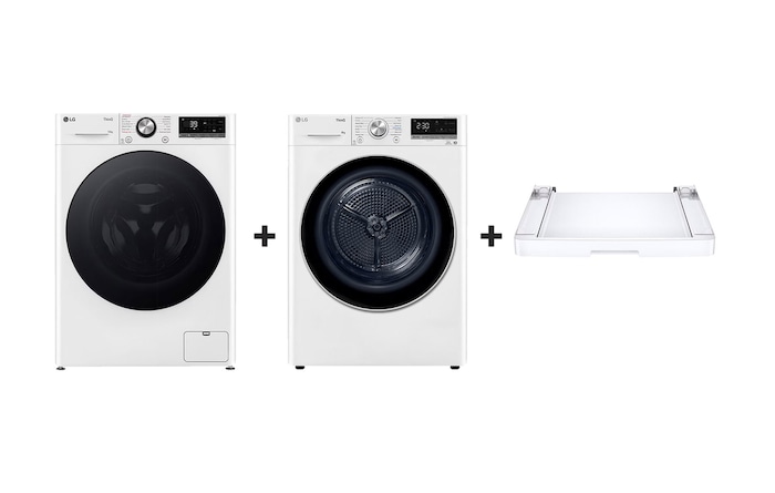 F4WR710S2W gőzmosógép + RH80V9AV3N szárítógép + összeépítő keret elölnézete